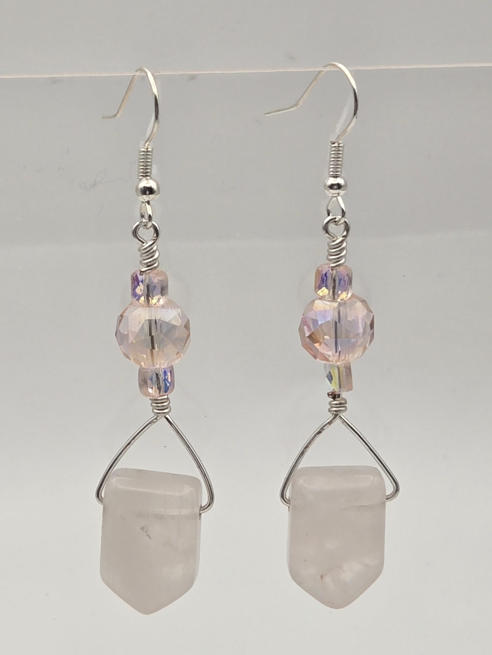 Rose Quartz Drop Earrings with Pink Aurora Beads - Women Jewelry